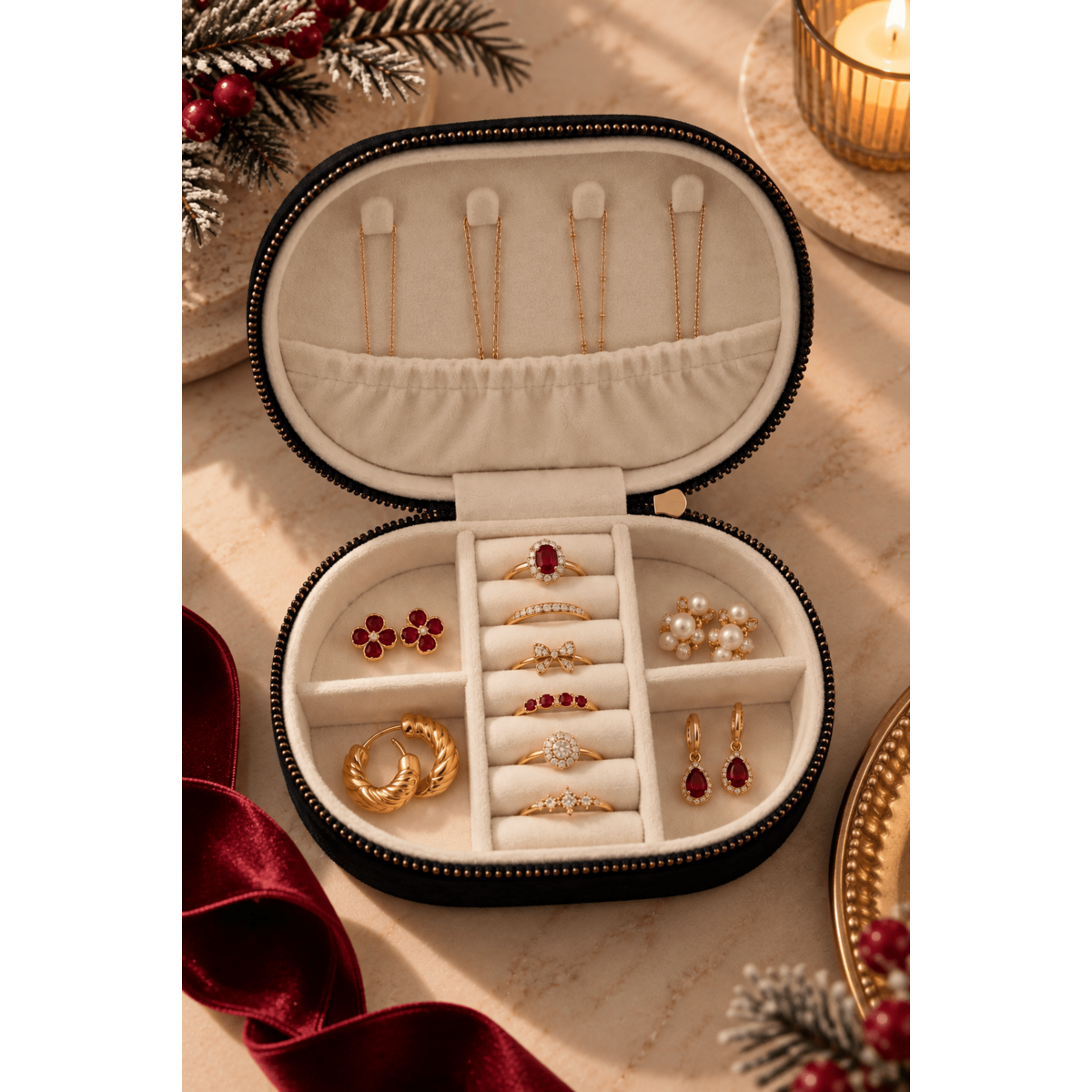 Velvet Carousel – Portagioielli Ovale in Velluto con Spilla