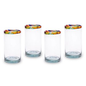 Mouth-blown drinking glasses set of 4 confetti rim