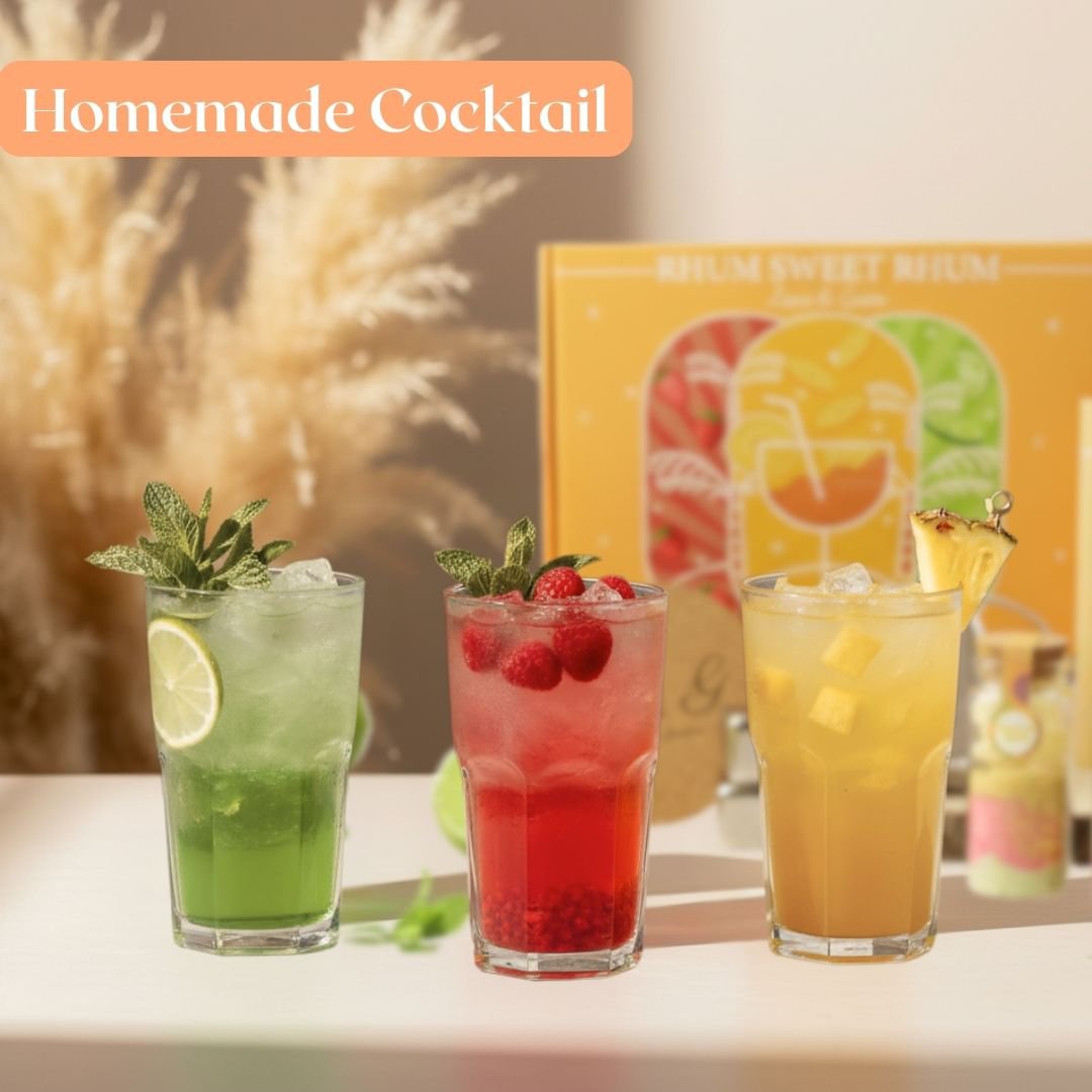 L&G - Arranged Rum Box “Sweet Rum” | Homemade Rum Making Kit with Natural Spices | 3 Vials of Exotic Flavors + Ice Cubes + Coasters | Mother's Day Gift Idea