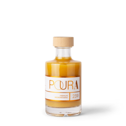 Poura BIO Premium Ginger Syrup, a 195ml bottle of organic ginger syrup in a clear glass bottle with a wooden cap.