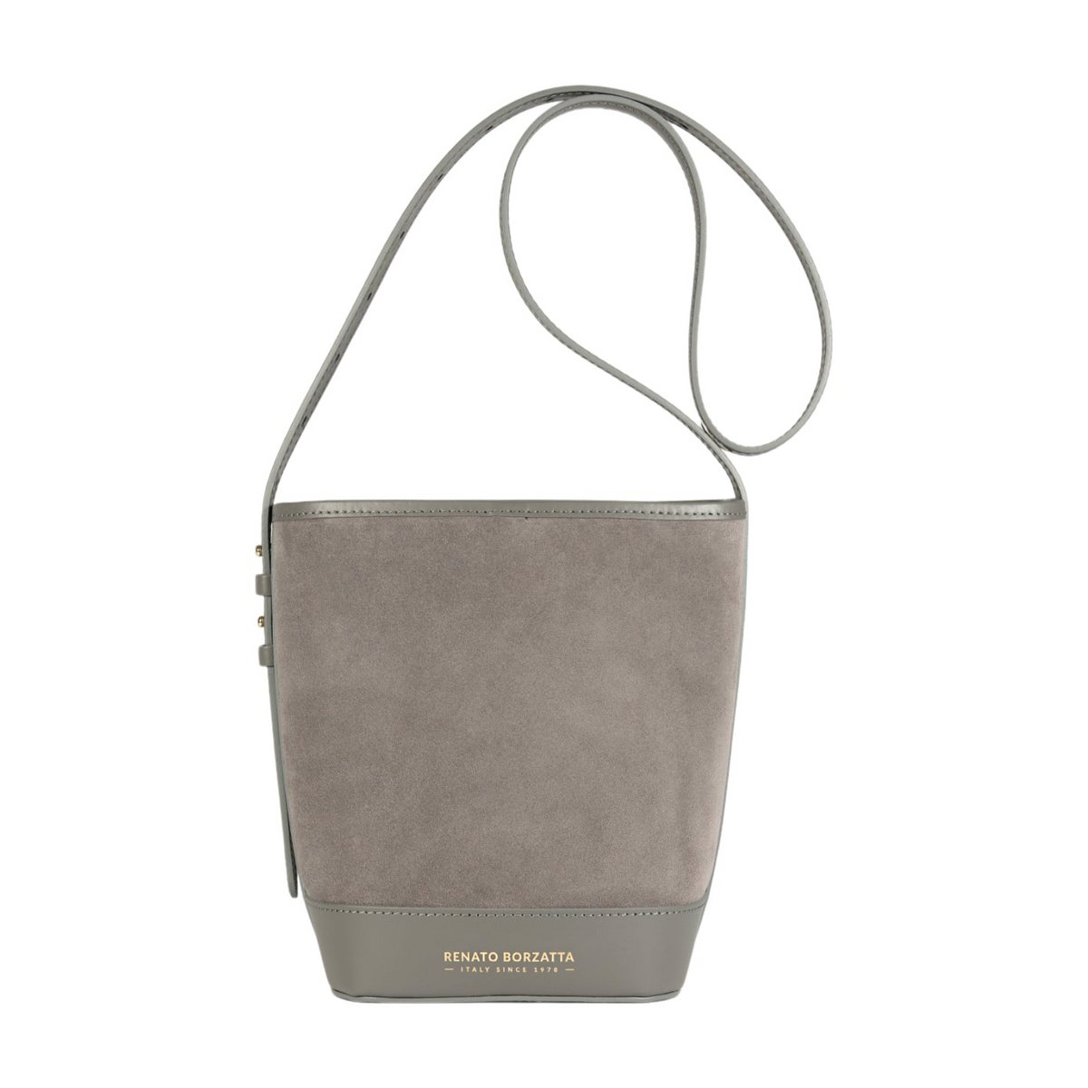 RB1031F | Bag damskiej w Brenda Bucket w prawdziwej skórze wyprodukowanej we Włoszech. Akcesoria jasne złote metal - szary kolor - wymiary: 25 x 23,5 x 17 cm