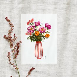 Ansichtkaart - Roze pioenrozen