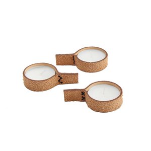 Teelichthalter S Leder - Wildleder Creme
