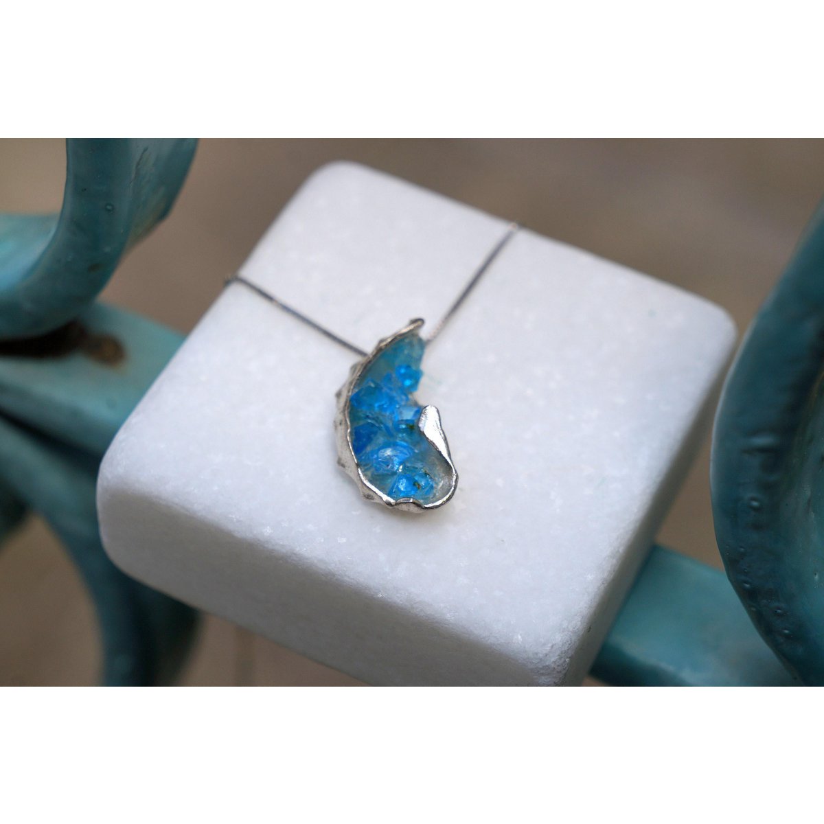 Sea Shell Necklace: Blue Murano Glass - Gold Plated Sterling Silver