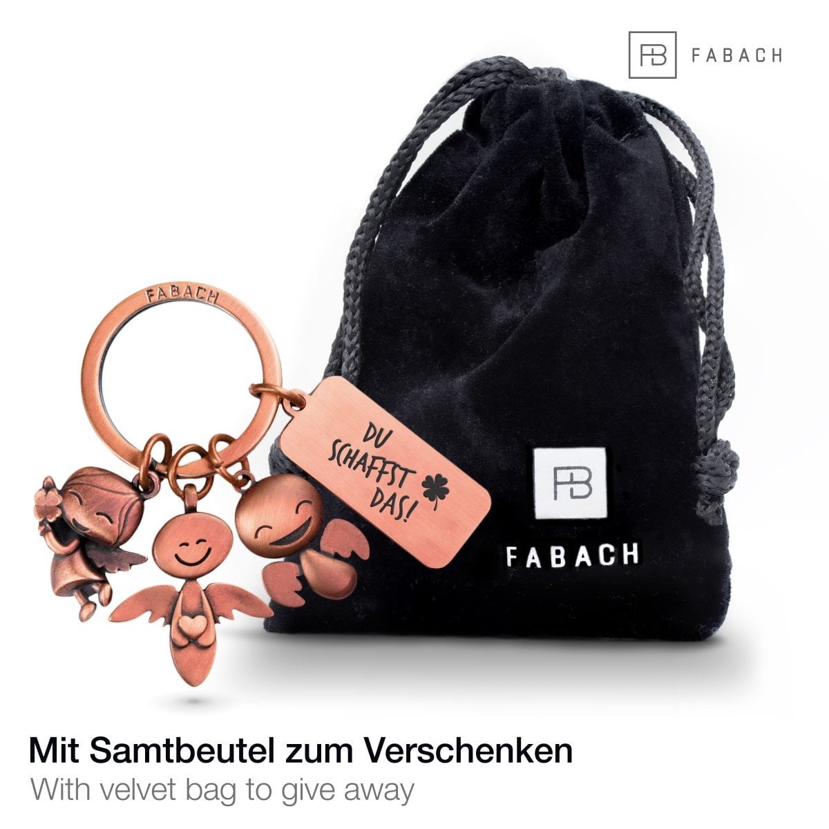 3 Angels" Guardian Angel Keychain - Angel Lucky Charm with Message Engraved "You can do it!"