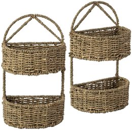 Panier de rangement mural (courbe à 2 niveaux) | Paniers de rangement muraux en osier rustique