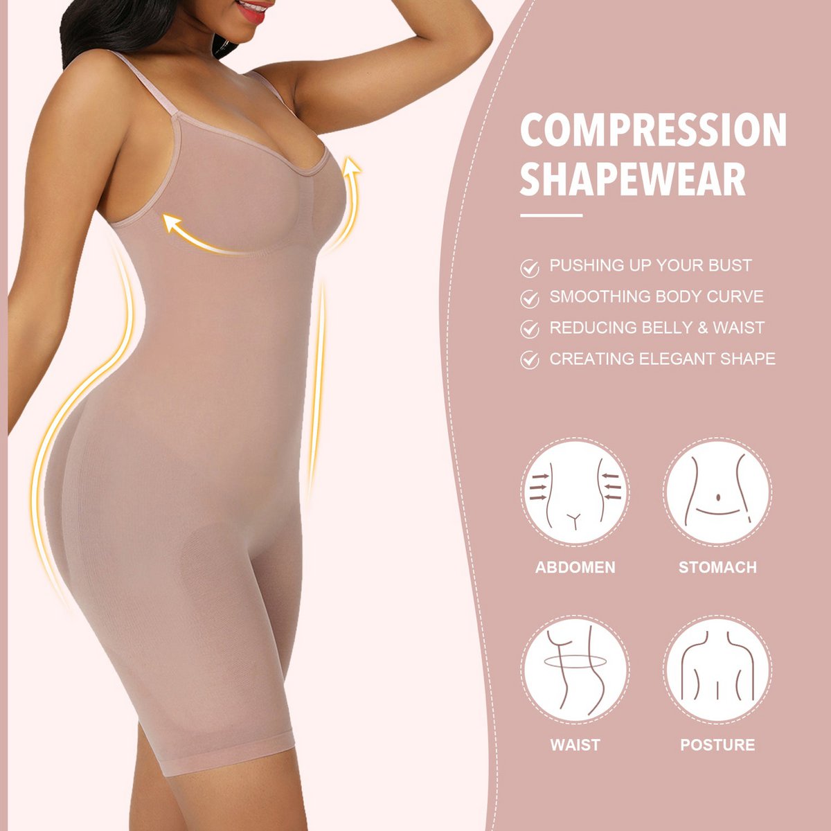 Sculpting Bodysuit Shapewear - Mid Thigh - Nude