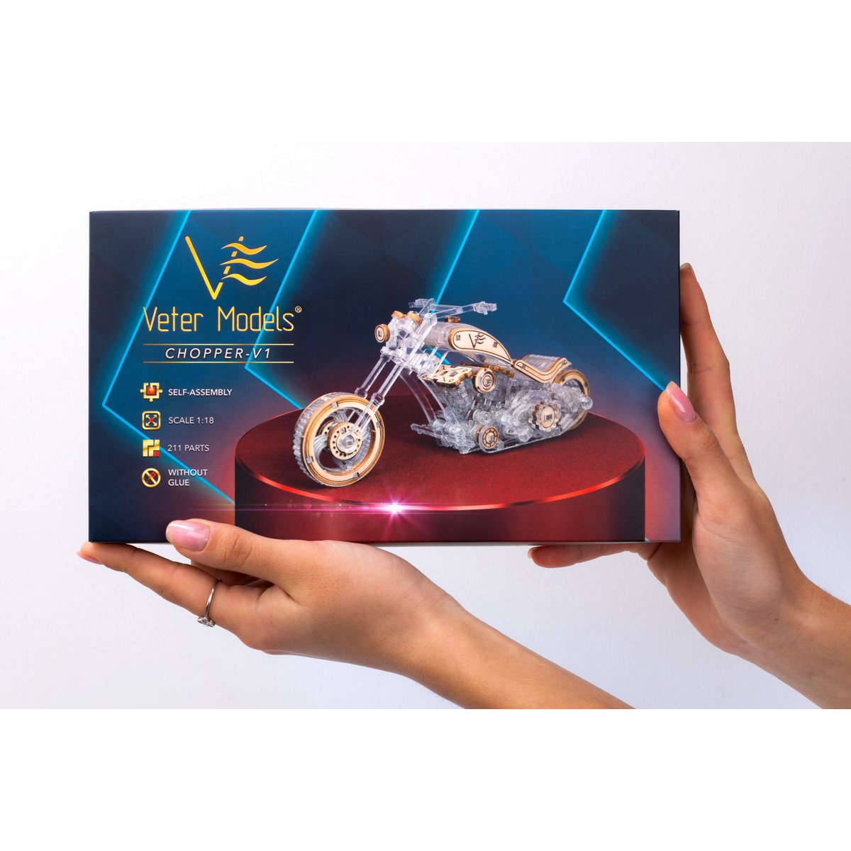 Lace Models Wooden 3D Model Building Kit Chopper-V1, AKV-01, 14x4.1x6.2cm