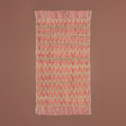 Håndvævet zigzag -tæppe - rød og naturlig med frynser (50 × 80 cm)