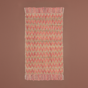 Handwoven zigzag Tapijt - rood en natuurlijk met franjes (50 × 80 cm)