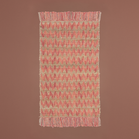 Handgewebter Zick -Zack -Teppich - Rot und natürlich mit Fransen (50 × 80 cm)