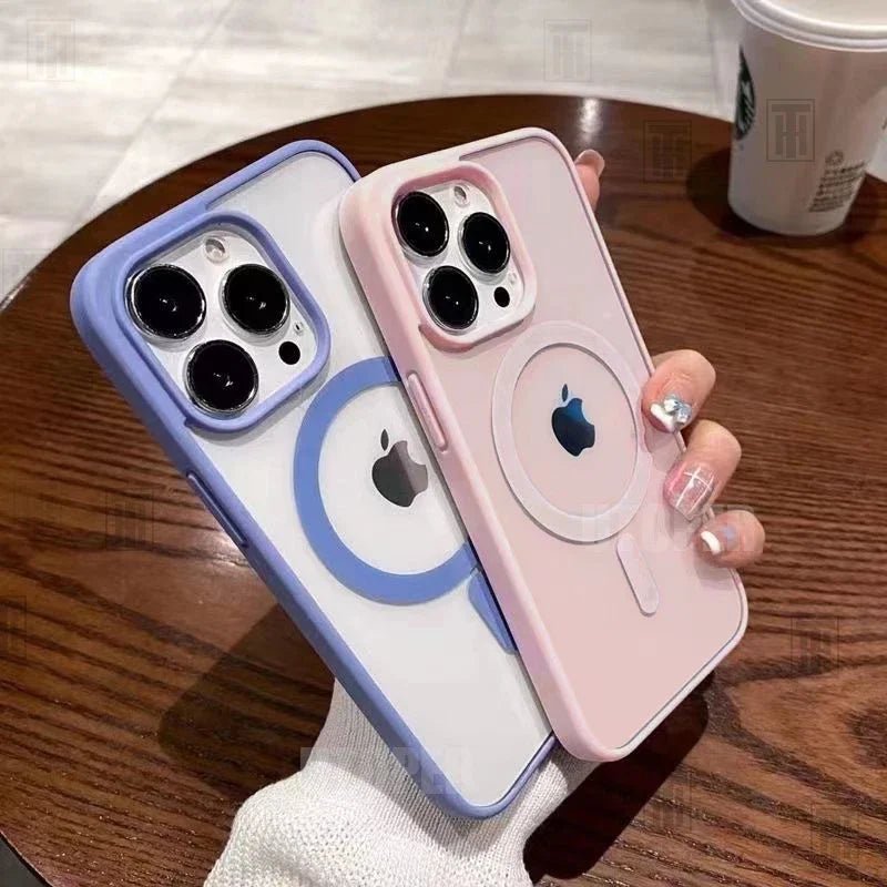 Pink gennemsigtigt akrylcover til iPhone 17 Air 16 15 14 13 12 11 Pro Max Plus hårdt stødsikkert kraftigt magnetisk Magsafe cover