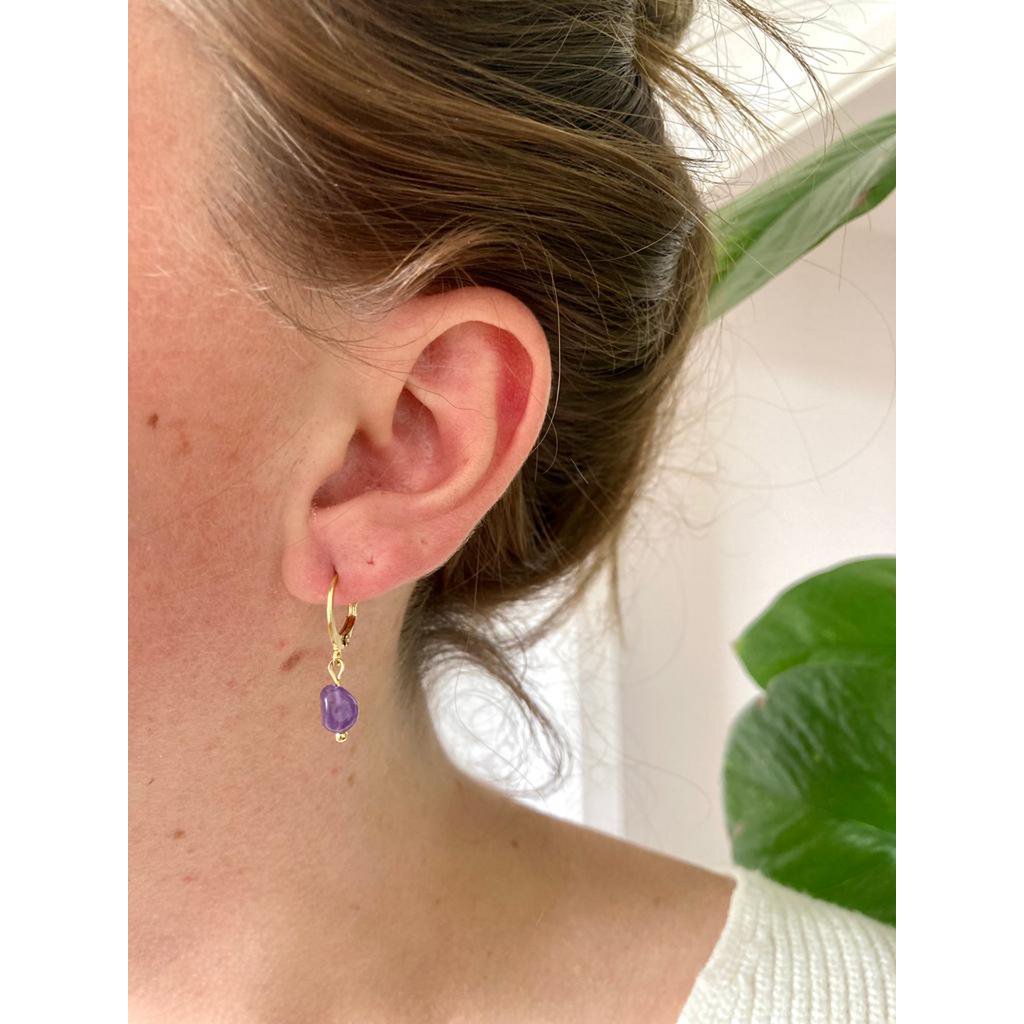 Natural Stone Earrings Stainless Steel gold/silver 'Amethyst'