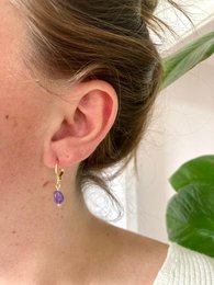 Natural Stone Earrings Stainless Steel gold/silver 'Amethyst'