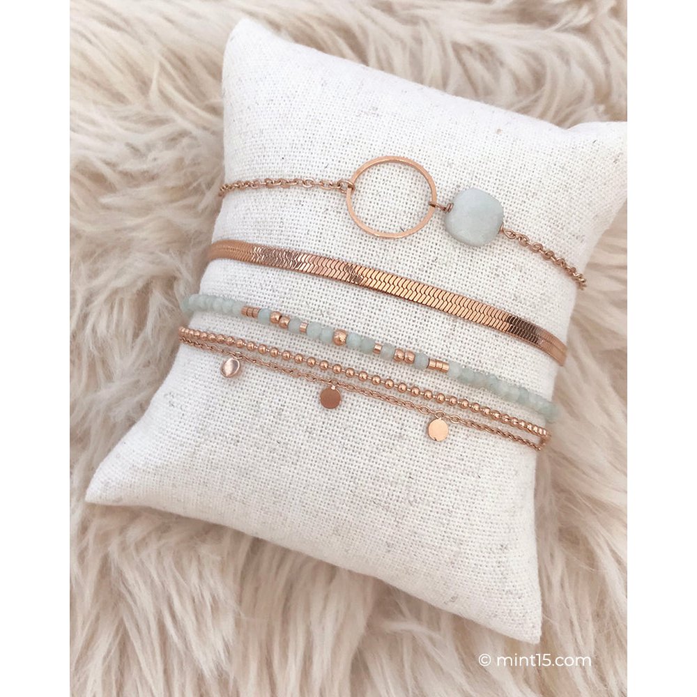 Bracciale a catena con anello - Amazzonite - Oro rosa