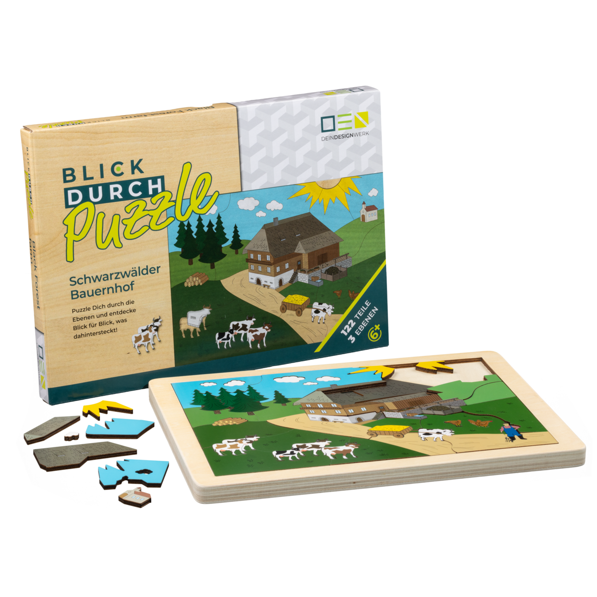 Blick-Durch-Puzzle: Schwarzwälder Bauernhof | Mehrschichtiges Holzpuzzle für die ganze Familie | Geschenk für Schwarzwaldliebhaber