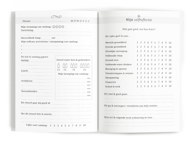 Fyllbooks Tagebuch für Selbstpflege – Leinenrosa mit Goldfolie