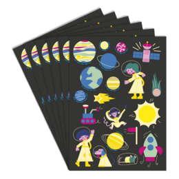 ADESIVI IN CARTA RIPOSIZIONABILI E OLOGRAFICA - SPACE - 2 - 6 cm - 120 pz - Colori assortiti