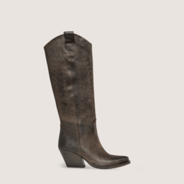 Dark brown suede texan cowboy boots, tall knee-high western style boots for women