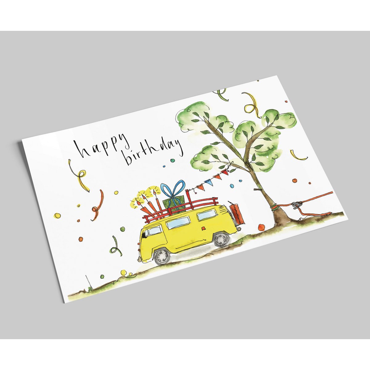 Birthday card | yellow Bulli | Happy Birthday | Watercolor postcard