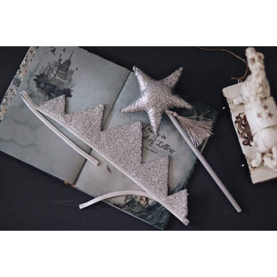 “Silver Sequins” Crown and Wand Magic Set