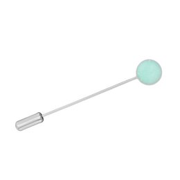 Lapel pin with a round chrysoprase stone set in silver. Suitable for wearing on jackets, coats, or dresses as a decorative accessory.