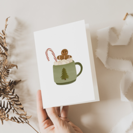 Biglietto d'auguri natalizio con tazza di cioccolata calda e pan di zenzero - biglietto pieghevole Biglietto natalizio A6