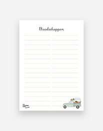 A simple, lined notebook page with the title "Boodschappen" (Dutch for "Grocery List") and a small illustration of a vintage truck at the bottom.