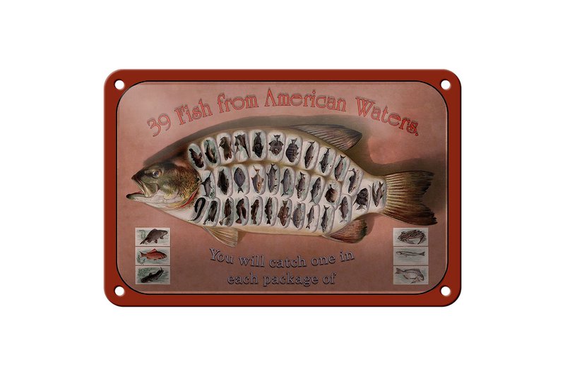 Tin Sign Fish 18x12cm 39 Fish from American Waters Decoration
