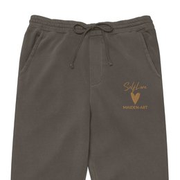 Self Love Unisex barwione pigmentowo spodnie dresowe z haftem w kolorze starego złota - spodnie dresowe unisex