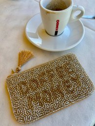Håndlavet kaffepengepose med perler * Gave *