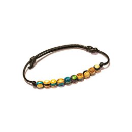 Bracciale con perline di legno di skateboard riciclati, multicolore, blu, verde, rosso, perline da 6 mm, regolabile, unisex