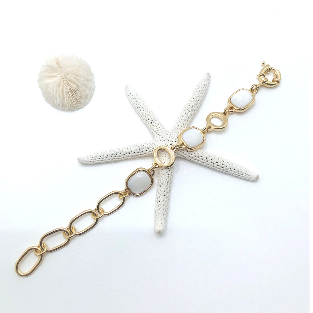 Square Links Gems Bracelet 18K GOLD PLATED -Mother of Pearl