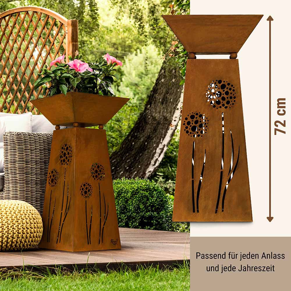 Colonna decorativa in metallo con denti di leone e ciotola profonda per piante 35 x 35 cm