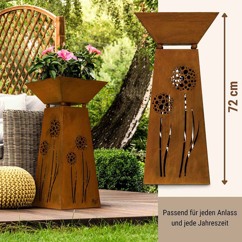 Colonna decorativa in metallo con denti di leone e ciotola profonda per piante 35 x 35 cm