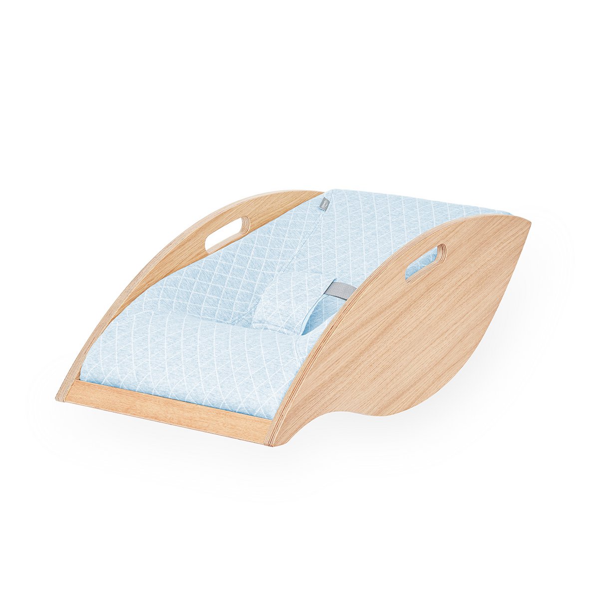 Baby bouncer oak, fabric light blue