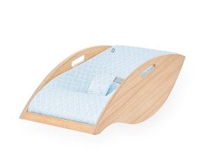 Baby bouncer oak, fabric light blue