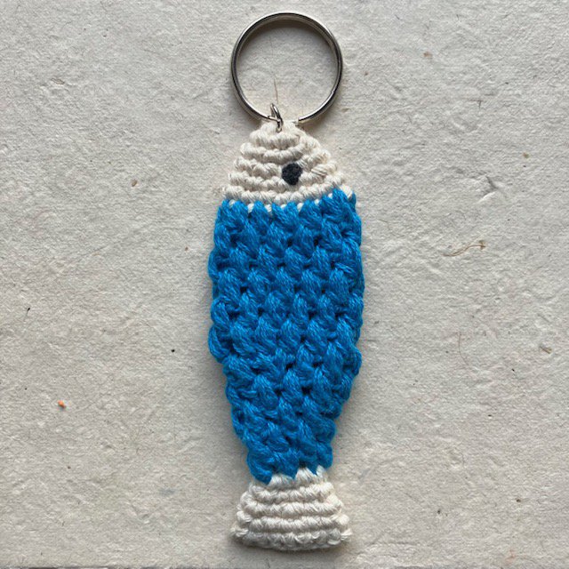 Luna-Leena keychain fish - bag charm - blue - organic cotton - hand crocheted in Nepal - bag hanger