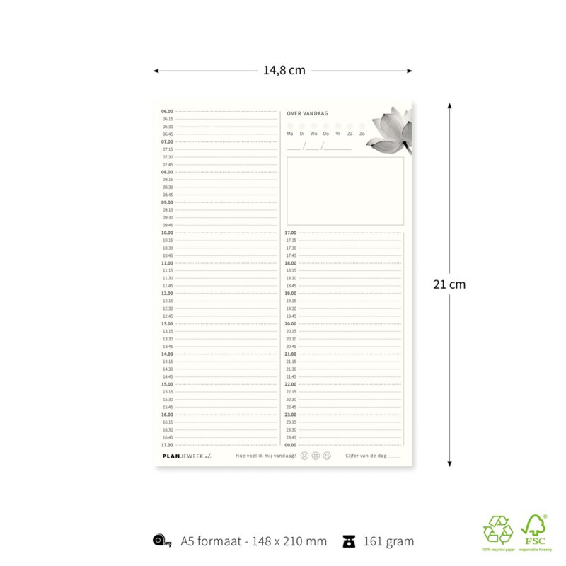 Prikkelarme A5 dagplanner 'Lotus' schrijfblok