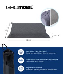 GROMOBIL® Reise-Nackenstützkissen TRAVEL – Orthopädisches Kissen: ergonomisch & atmungsaktiv für Hotel, Pension, Ferienwohnung & Camping
