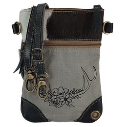 Neu 	 Domelo Dirndl Umhängetasche- Oktoberfest Trachtentasche. Tasche mit Edelweiß & Herz Design - Traditionelle Kleine Crossbody Bag aus Canvas & Kuhfell. Copy