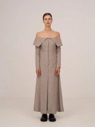 Bardot Brown Striped Off Shoulder Maxi Dress
