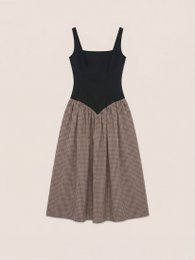 Robe mi-longue à carreaux marron avec corsage contrasté Rove