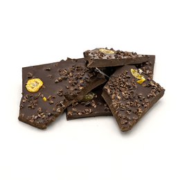 Broken bars (dark 72% with kumquats and cocoa nibs) 200 Grs