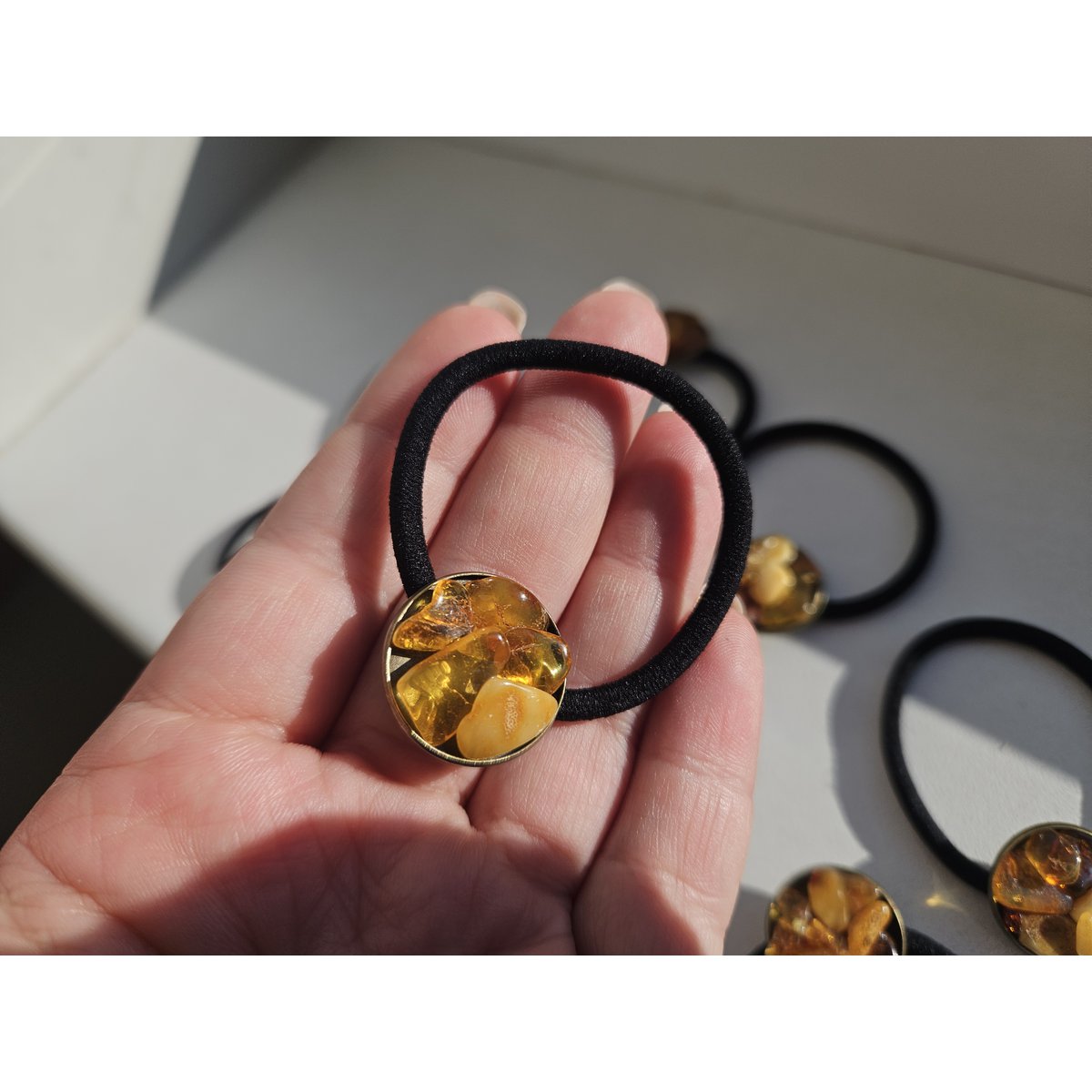Diadema con piedras preciosas Ámbar báltico oído gomoso