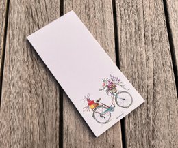 Blocco di scrittura | Bella bici con fiori in formato DIN (lungo) 99 x 210 mm | Bianco bianco