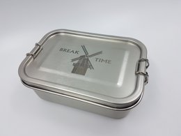 Lunchbox "Piet", lunchbox, RVS, strak, 800ml, motief pauzetijd