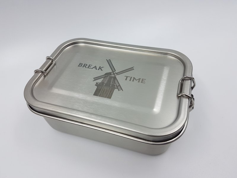 Lunchbox "Piet", lunchbox, RVS, strak, 800ml, motief pauzetijd