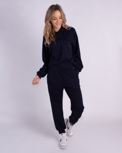 Lässige Damen-Trainingshose aus marineblauem Viskose-Cupro-OXFORD