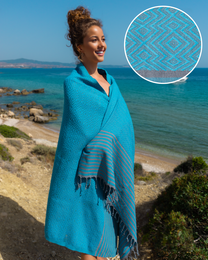SAHARA Cotton Hammam Pool Towel – Sand Free & Compact – Turquoise - 180x100 cm